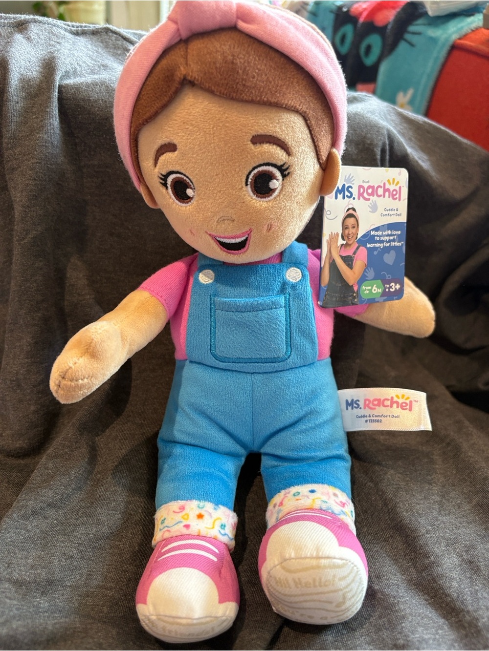 Rachel Plush Girl Doll in Pink and Blue Outfit. Ms. Rachel